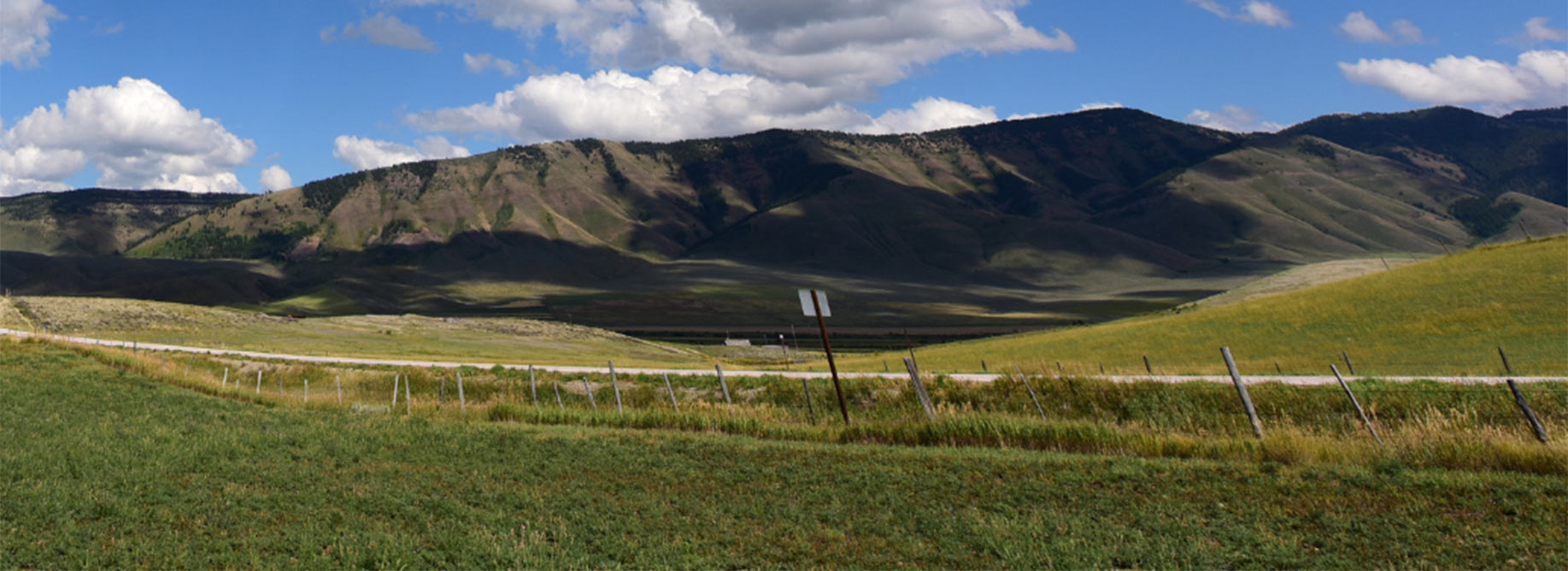 Panoramic view of a field with mountains in the background